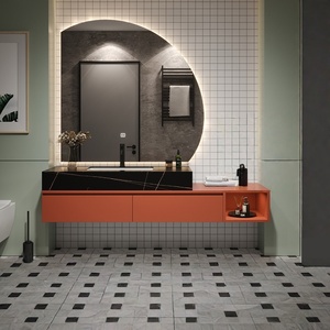 Customizable Italian-style luxury stone slab seamless ceramic basin smart <b>mirror</b> modern minimalist bathroom Cabinet - Product Image 5