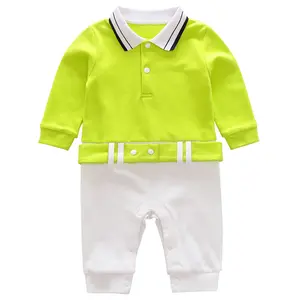 3-24 maanden hoge kwaliteit en najaar katoen twee-kleur stiksels lange mouwen baby boy romper