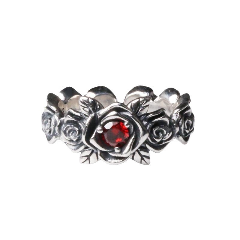 4 Pièces Anneaux Punk Rose Avec Chaîne - Bagues Fantaisie Alliage Pour Femme