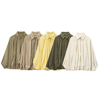 OUDINA Nouveautés Blouson Bomber Décontracté Plissé à Manches Chauve-Souris et Fermeture Éclair pour Femme