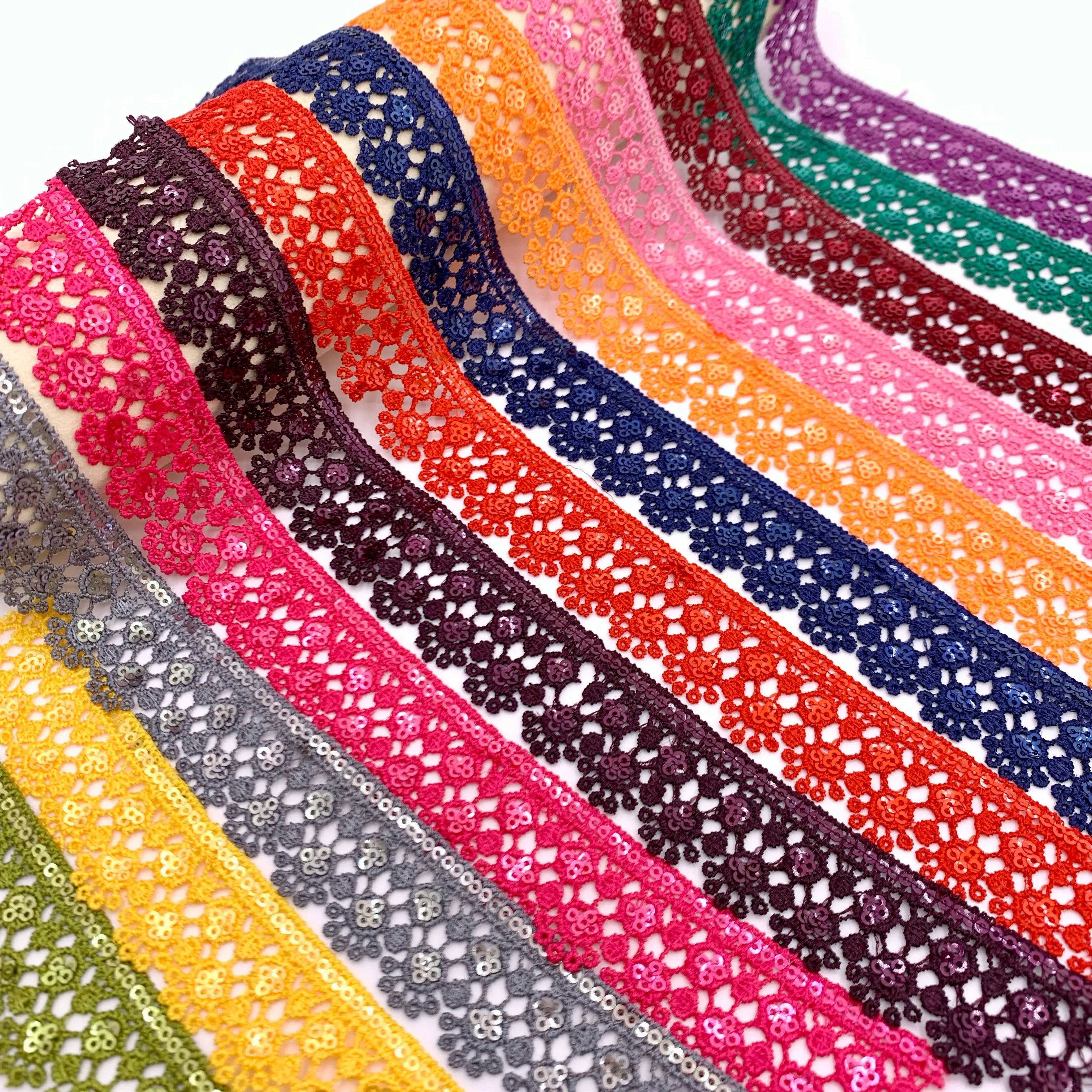 Commercio all'ingrosso a buon mercato tessuto di pizzo blu ricamo lusso argento lucido paillettes pizzo da sposa glitter paillettes matrimonio pizzo trim