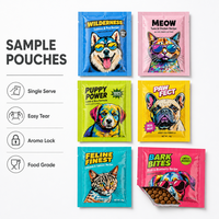 Sachets anti-odeur pour échantillons d'aliments pour animaux ID66, mini-sachets personnalisés imprimés 10g 20g 50g, pochettes plates à 3 soudures latérales pour packs d'essai d'aliments pour chiens et chats