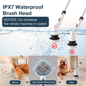 Cepillo de limpieza eléctrico telescópico giratorio con múltiples accesorios para baños y pisos del hogar - Product Image 3