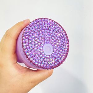 Couvercles en plastique acrylique PP colorés et ornés de strass pour bocaux en verre avec trou pour paille – Expédition depuis l'entrepôt américain - Product Image 4