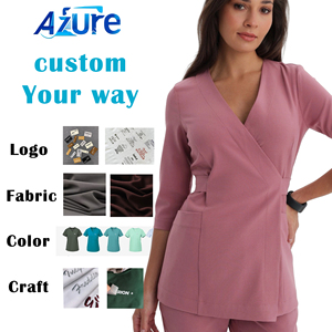 Blouse médicale élégante pour femme, coupe française, ajustée, en rose poudré, ensembles d'uniformes médicaux, ensembles de blouses médicales - Product Image 1
