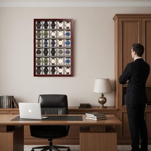 Vitrine murale en bois massif <span class=keywords><strong>à</strong></span> 30 emplacements pour montres, avec finition piano, verrouillable, et <span class=keywords><strong>porte</strong></span> en acrylique, pour le rangement des collectionneurs de montres - Product Image 2