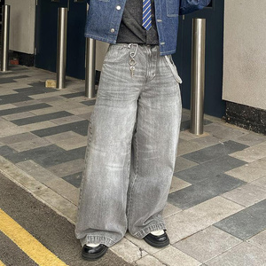 High Street Stone Washed <span class=keywords><strong>Large</strong></span> Leg Denim <span class=keywords><strong>Jeans</strong></span> Grande Poche Arrière <span class=keywords><strong>Jeans</strong></span> Homme Vintage Délavé Gris Clair Baggy <span class=keywords><strong>Jeans</strong></span> - Product Image 1