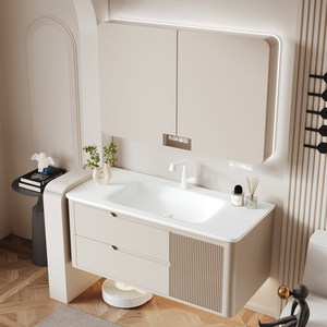 Modern Lacquer PVC Wooden Melamine Board Bathroom Vanity Unit <b>Mirror</b> Integrated Ceramic Washbasin Toilet Sink for Hotel Use <b>Wall</b> - Product Image 1
