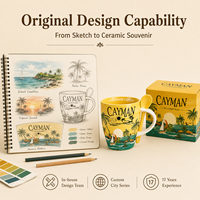 Mug Kopi Keramik Suvenir Turis Kepulauan Cayman dengan Sendok Desain Personalisasi Pabrik Kustom OEM ODM Grosir