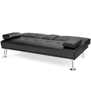 Đen Pu Da Futon Với Cup Chủ Nhà Hát Sofa Giường Nội Thất Phòng Khách - Product Image 4