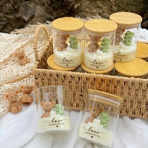 Bougie parfumée personnalisée sur le thème de l'ours mignon, de la lune, des étoiles et des nuages, dans un bocal en verre de luxe, bougies aromatiques à la cire de soja avec couvercle, pour les cadeaux de naissance ou d'anniversaire - Product Image 6