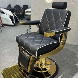 Fauteuil de coiffure haut de gamme avec structure métallique durable, base dorée, pivotant à 360°, en cuir PU de luxe - Product Image 6