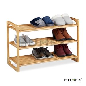 Homex | ชั้นวางรองเท้าแบบวางซ้อนกันได้ชั้นวางรองเท้าจอร์แดนไม้ไผ่ธรรมชาติ3ชั้นสำหรับใส่รองเท้า - Product Image 1