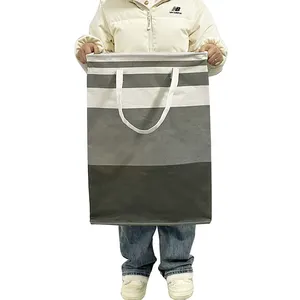 Square Storage Bag Fabric Storage Basket Folding Dirty Clothes Basket Striped Dirty Clothes Cotton Quilt Moving