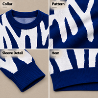 Pull col rond personnalisé bleu marine 100 % acrylique jacquard 7GG 480GSM surdimensionné avec motif graffiti tricoté – Vente en gros