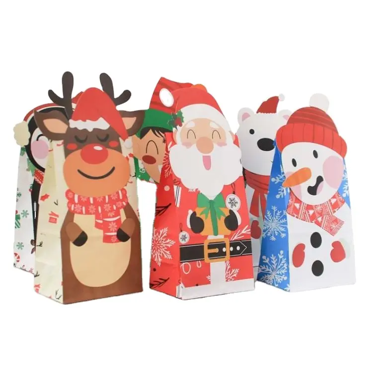 Bolsa de dulces de regalo de Navidad presenta Paquete de dulces TEMA DE Navidad bolsas de embalaje de papel kraft para decoraciones de fiesta de Navidad