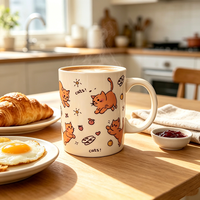 Mug à café classique personnalisé en porcelaine blanche, résistant à la chaleur, 11 oz, avec motif de chat mignon, commande en gros, en stock