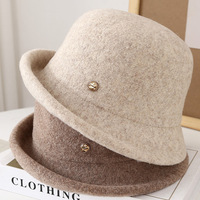 Sombrero de Lana para Mujer, Estilo Británico Vintage, con Borde Enrollado, Elegante, para Viajes, Tipo Cloche