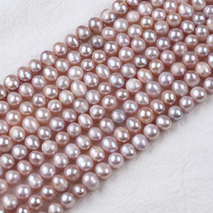 Perles de culture d'eau douce ovales naturelles Zhuji 7-8 mm, couleur violet punch, pour collier et bracelet DIY, vente en gros en vrac - Product Image 2