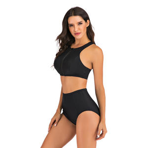 Su misura donna tinta unita <span class=keywords><strong>nero</strong></span> 2 pc Bikini <span class=keywords><strong>costume</strong></span> da bagno Crop Top Tank <span class=keywords><strong>reggiseno</strong></span> e perizoma a vita alta con decorazioni con cerniera - Product Image 3