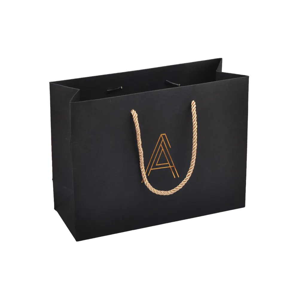 Logo privato personalizzato stampato nero grande Shopping di lusso personalizzato Tote regalo sacchetti di carta Premium con manico