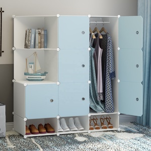 <span class=keywords><strong>Armadio</strong></span> Portatile in PP, Organizzatore per la Casa Fai-da-Te, Mobile Moderno <span class=keywords><strong>Bianco</strong></span> con Porta Blu in <span class=keywords><strong>Plastica</strong></span> - Product Image 2