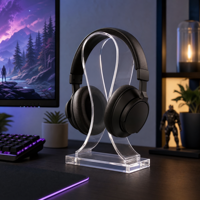 Support d'affichage en acrylique personnalisé, présentoir de luxe pour casques, support de bureau transparent pour casques audio, support de jeu avec panneau logo OEM