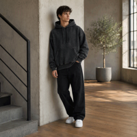 Hoodie Custom Logo Pria 500GSM Heavyweight Acid Wash Oversized Boxy Fit 100% Katun Fleece Pullover Sweatshirt Grosir