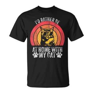 Preferiría estar en casa con mi gato, camiseta vintage para amantes de los gatos - Product Image 1