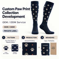 Chaussettes de compression montantes personnalisées pour animaux de compagnie avec empreintes de pattes, 15-20 20-30 mmHg, en tricot jacquard, OEM ODM Marque Privée