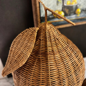 Rattan Lemon <b>Storage</b> <b>Basket</b> Hand Woven Fruit Shaped With Handle For Home Decor - Product Image 1