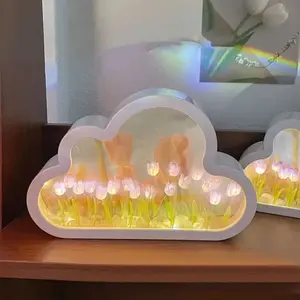 Newest mini Flower Bedroom Espejo De Tulipanes Sleeping Table Lamp Handmade Cloud Tulip Mirror Lamp