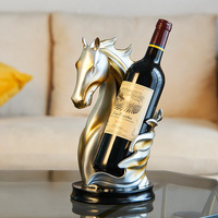 SE7 Statue de tête de cheval en résine dorée peinte à la main, décoration de salon et de cave à vin avec porte-bouteilles à motif animalier