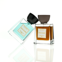 Hochwertige Premium Transparente 50ml 100ml Quadratische Leere Parfümflasche Einzigartiger Unregelmäßiger Schwarzer Brauner Deckel Nachfüllbare Glasflasche
