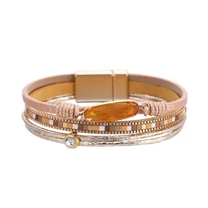 Il più nuovo braccialetto magnetico Vintage della boemia braccialetti bracciale in pelle di perle etniche di cristallo per donna