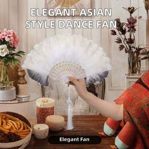 Elegante Abanico Plegable de Encaje con Plumas para Baile, Hecho a Mano, Estilo Antiguo, de Plástico, Duradero, Clásico, para Fiestas - Product Image 2