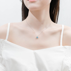 Collar de plata de ley 925 con colgante de corazón de mar para mujer, cadena versátil a la moda, colgante de cristal, regalo de amante - Product Image 2