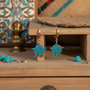 Sheriff Star With Turquoise Stone <b>Dangle</b> <b>Earring</b> Turkish Wholesale 925 Sterling Silver Jewelry - Product Image 3