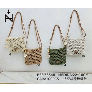 Borsa a tracolla in corda di cotone traforata 22x18cm per donna stile casual - Product Image 2