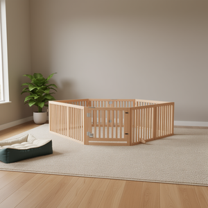 Corral Plegable para Perros de Madera de Álamo Sólido Marrón Claro, Rectangular, para Interiores, con Cierre de Botón a Presión - Product Image 2