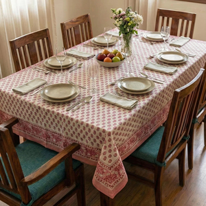 Traditional Pink <b>Tablecloth</b> Cotton Dining Table Cover Block Print Table Linen Kitchen Decor <b>Washable</b> Table Cover - Product Image 1