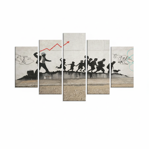 Toile d'art urbain sur le thème du capitalisme : Graffiti politique, homme d'affaires et enfants, lot de 5 toiles assorties - Product Image 2