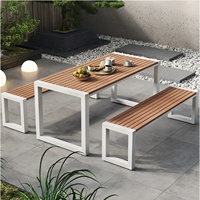 Ensemble table et bancs de pique-nique d'extérieur en métal moderne, style industriel, pour jardin et terrasse