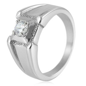 yunnique Men's Geometric <b>Titanium</b> Steel <b>Ring</b> Silver White Stone Claw Setting Wedding Jewelry - Product Image 1