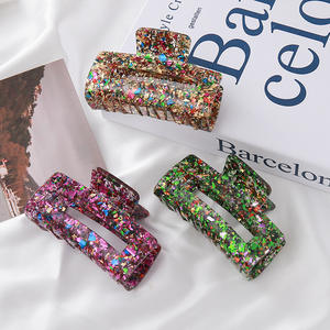 YJL venta al por mayor lentejuelas coloridas gran hueco rectángulo acrílico garra Clip Festival estilo Popular niñas pinza de pelo - Product Image 2