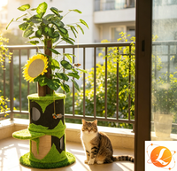 Arbre à chat surélevé avec plantes artificielles, griffoir double niveau, perchoir rembourré et niche douillette pour chat d'intérieur