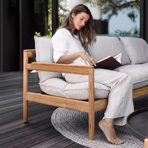 Conjunto de Sofás de Patio de Teca para Exteriores, Resistente al Agua y a los Rayos UV, Muebles de Jardín con Diseño en Forma de L - Product Image 3