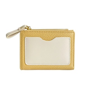 Minimalist Unique Retro <b>Small</b> PU <b>Wallet</b> Button Anti-Theft Printed Lychee Pattern Contrasting Colors Short Coin Card Holder Open - Product Image 1