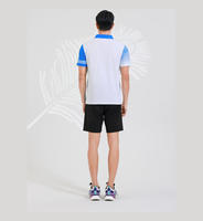 Kaos Polo Badminton Custom Halftone Stripe Lavender Navy Sublimasi Cepat Kering untuk Tim Tenis Meja