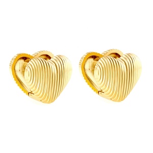 Modernos Pendientes de Aro de Acero Inoxidable para Mujer con Textura a Rayas y Doble Corazón, Resistentes al Agua, Chapados en Oro de 18K - Product Image 1